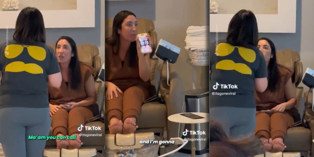 Irate Customer Threatens To Call Police & Leave Bad Reviews After She Is Refused Service woman arguing with nail salon worker