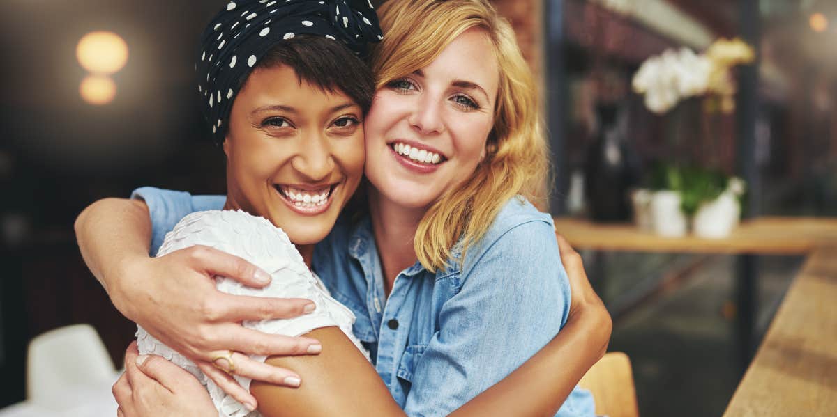 two women hugging