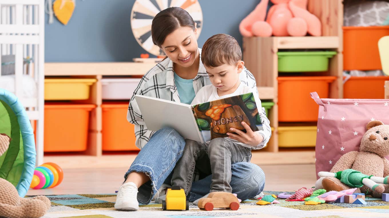 Nanny reading book to a boy