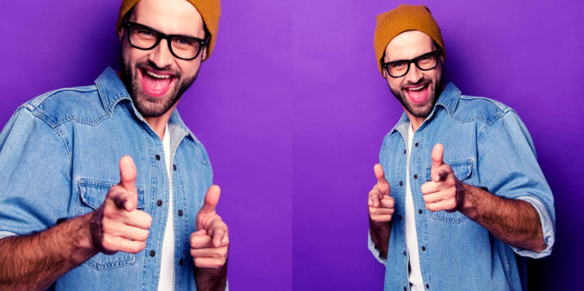 What Negging Means: 8 Examples, Why Men Do It & How To Respond man standing in front of purple background practicing negging