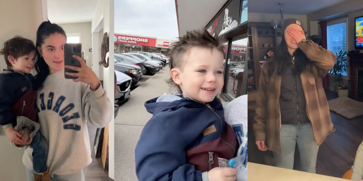 Woman Gives Her Nephew A Mullet Behind His Mother's Back After Being 'Left In Charge' Aunt with child, child with a mullet and mother's reaction