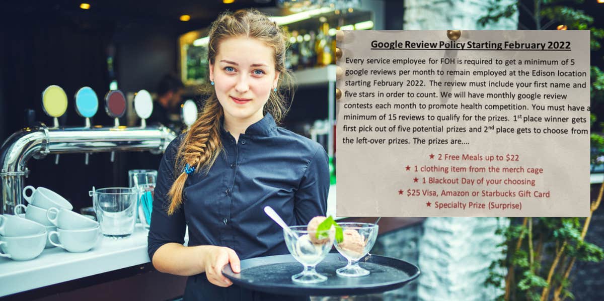 New Jersey Restaurant Enforces Rule That Requires Employees To Receive Multiple 5 Star Reviews Online A Month In Order To Keep Their Job restaurant, employee reviews