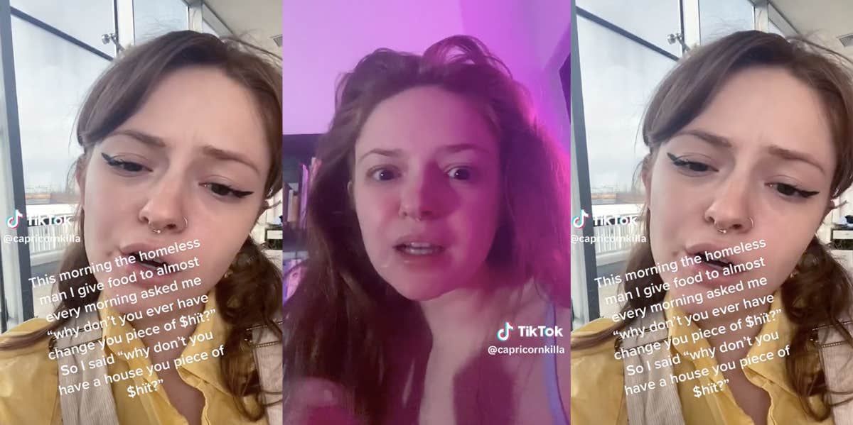 Screenshots from the woman's Tik Tok, showing her initial video describing the encounter, and then her follow up video giving context.