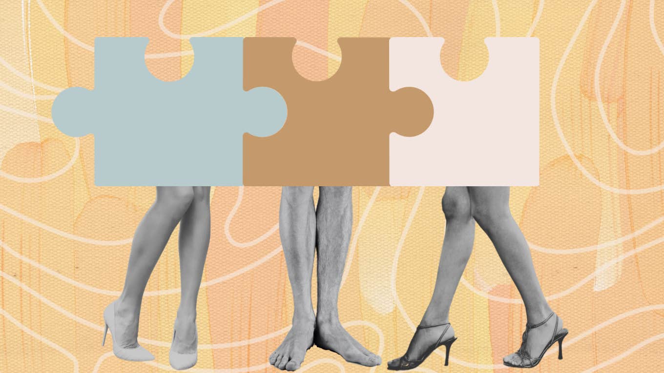 Three puzzle pieces and legs 