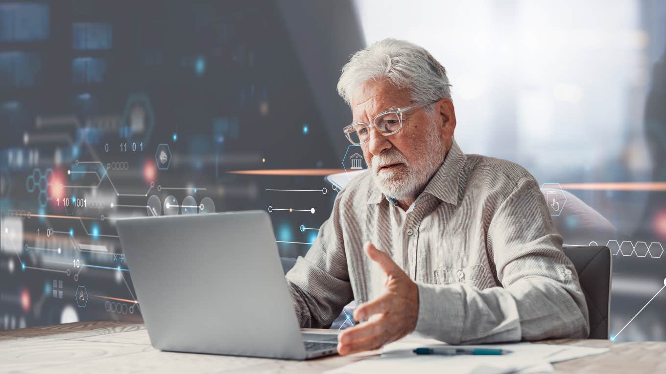 Older man frustratedly staring at his computer