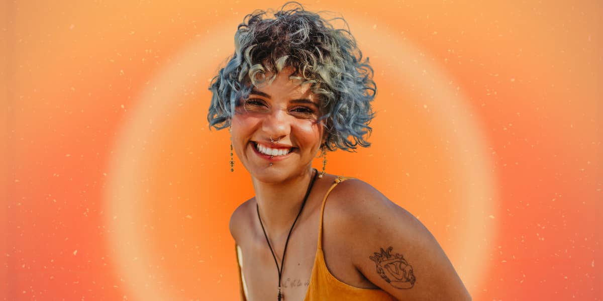 woman with orange background