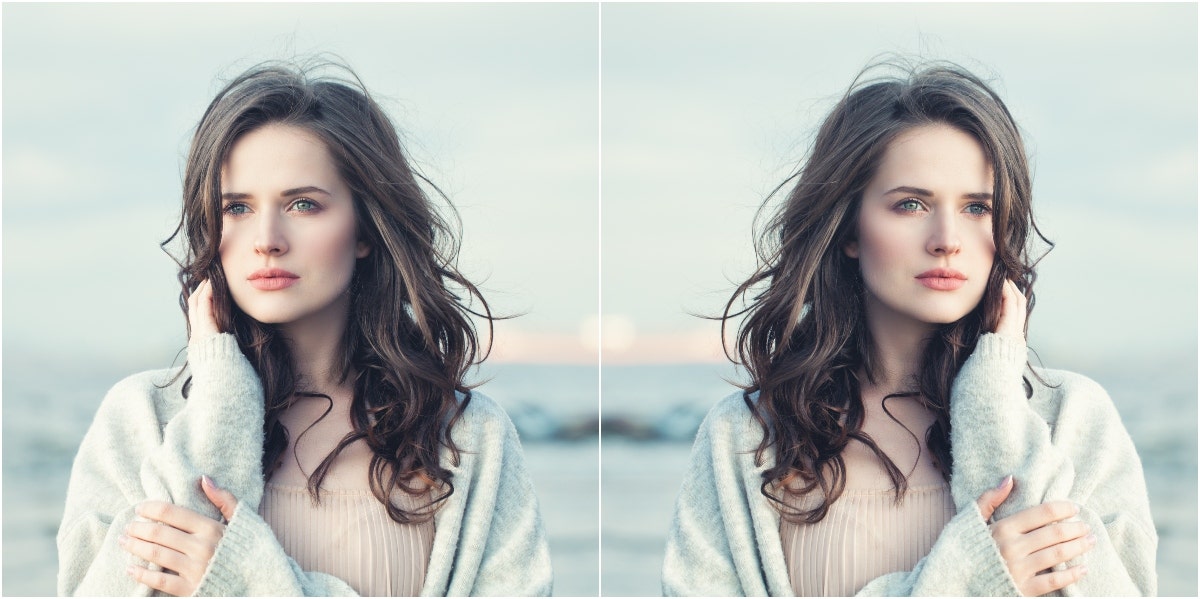 mirrored image of windswept woman