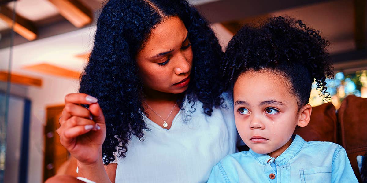 mom and young anxious son