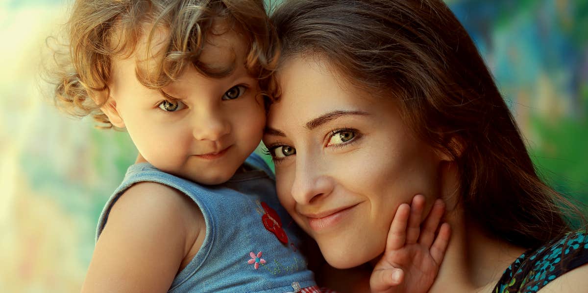 Young mom with toddler closeup