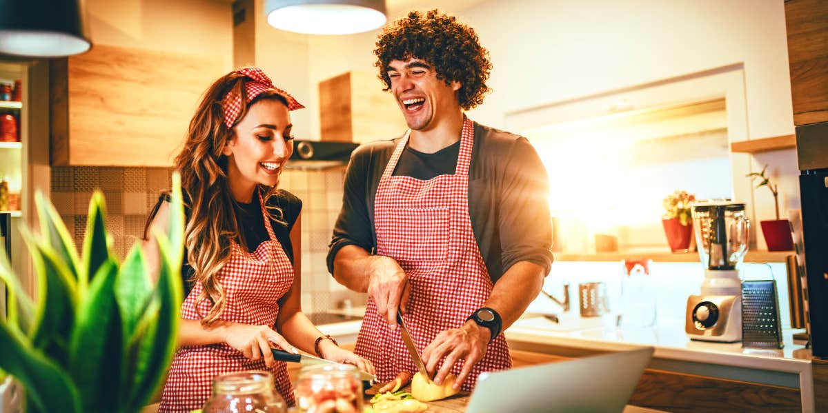 happy couple making simple Passover dinner