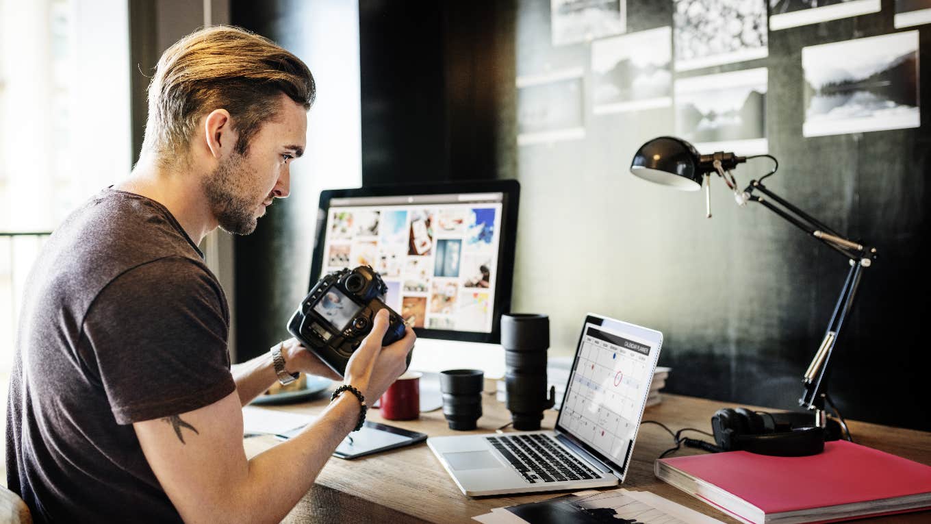 Man editing photos on computer