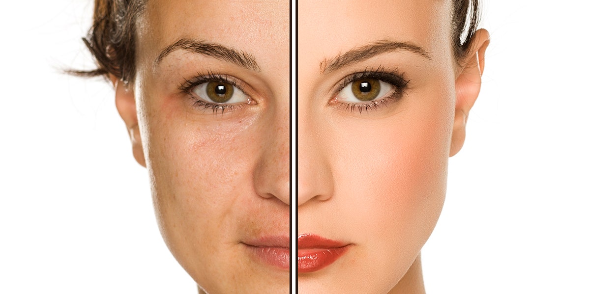 woman's face before and after photoshop