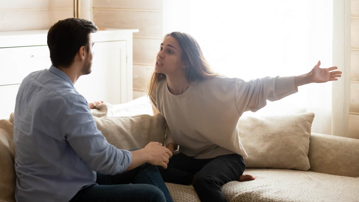 unhappy couple fighting