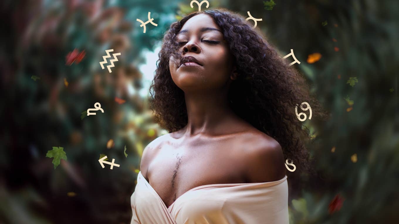 Planets In Your 10th House Reveal How You'll Be Successful woman with eyes closed and zodiac signs