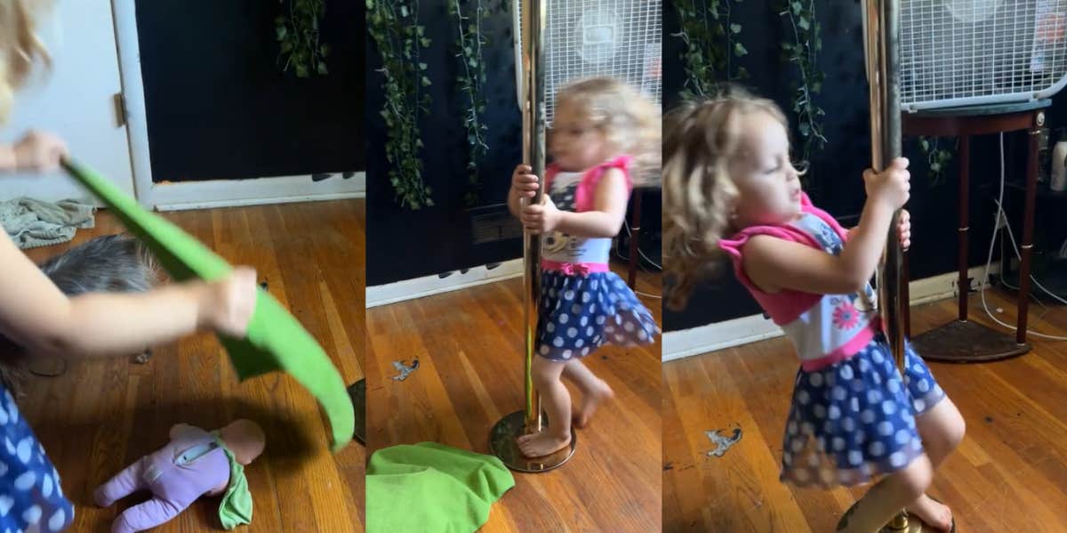 toddler dancing on pole