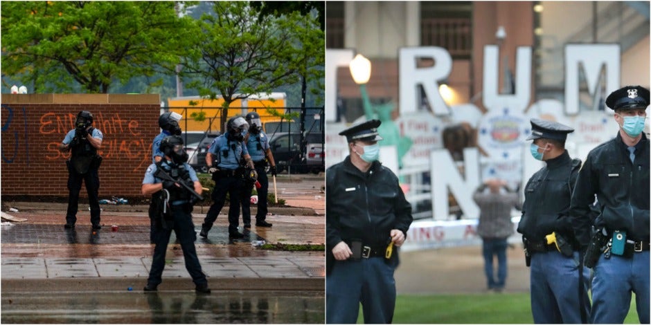 police response to I can't breathe protest alongside police response to protests against covid-19 orders