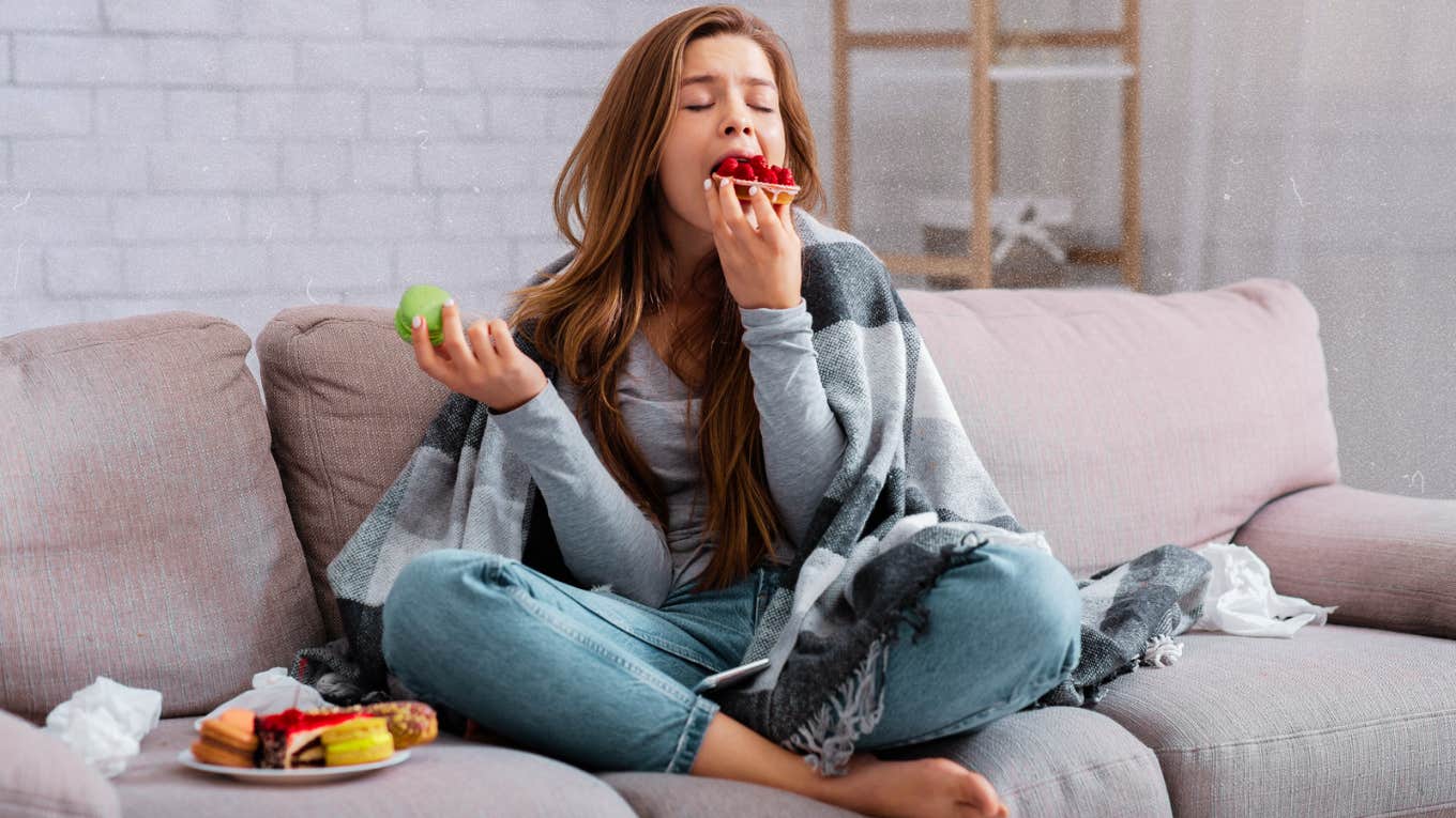 Woman eating her feeling instead of coping 