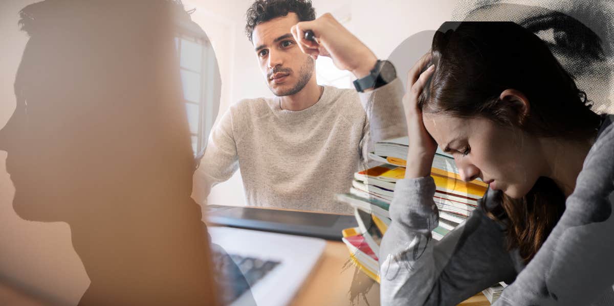 Man on computer stressed