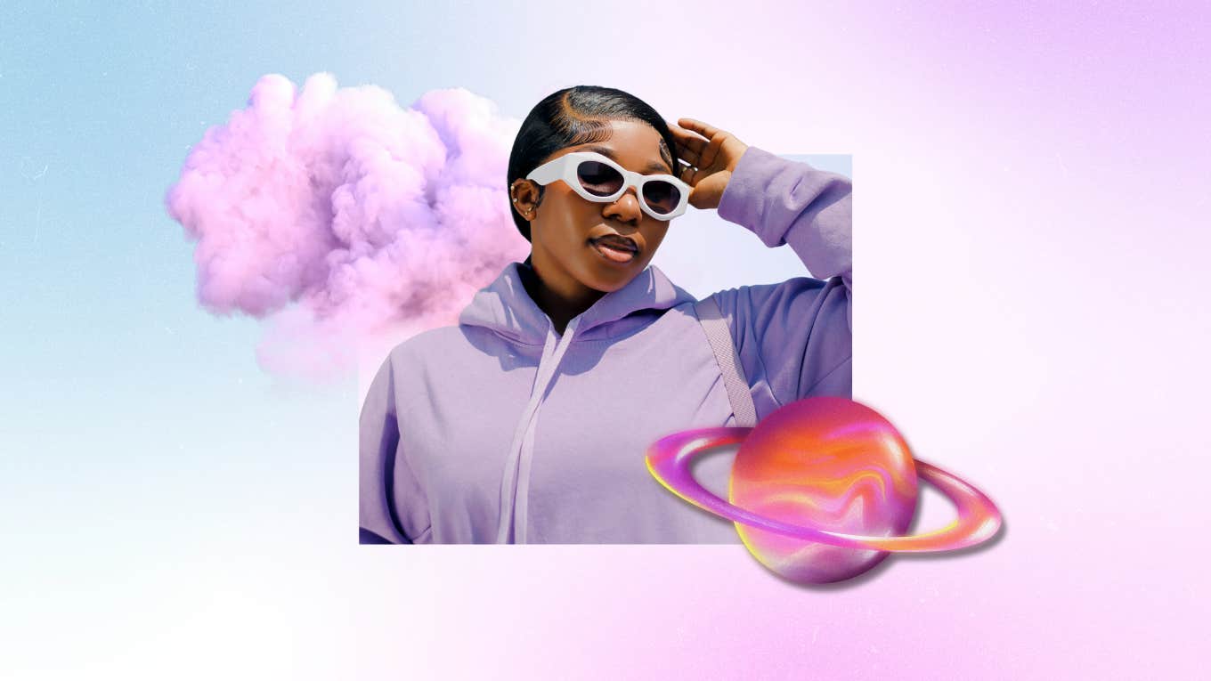 woman wearing sunglasses and saturn