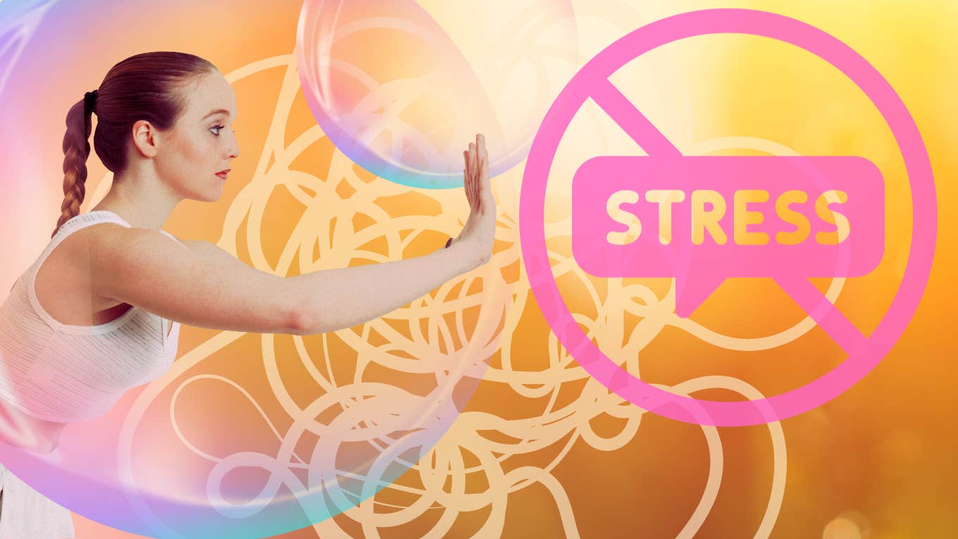 4 Key Ways To Vaccinate Yourself Against Stress Woman in bubble pushing away stress