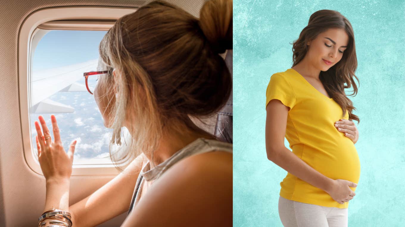 plane, window seat, pregnant woman