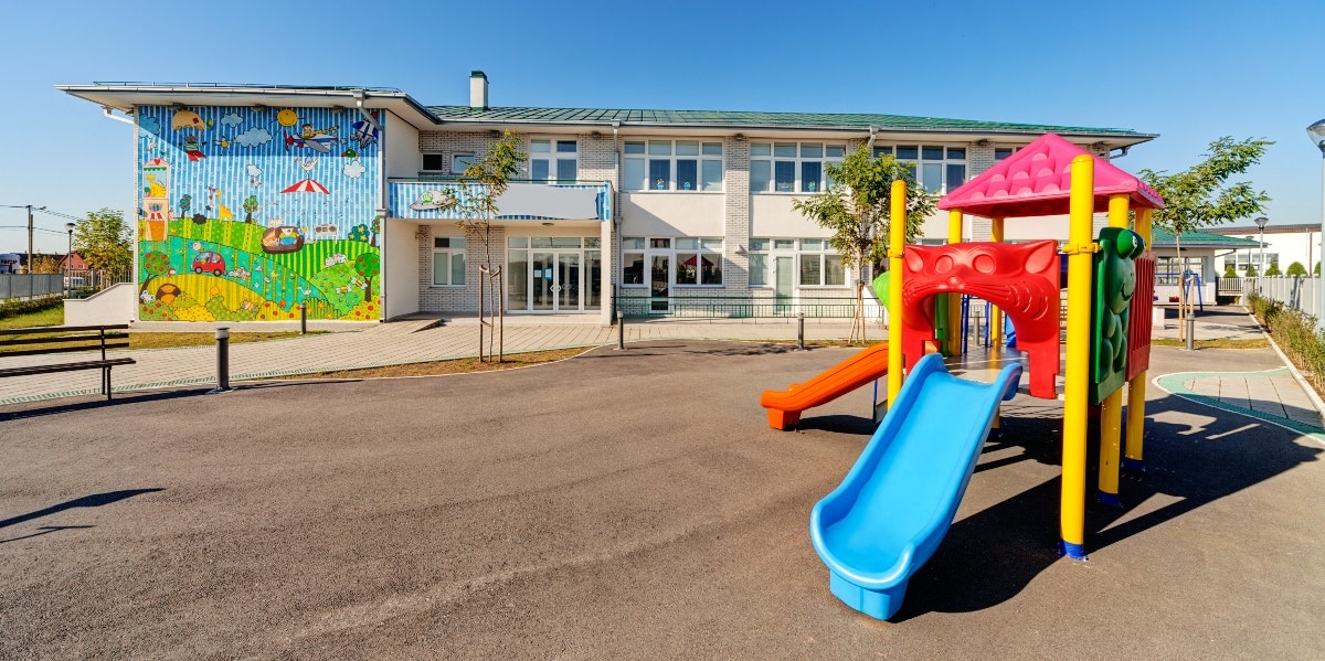 preschool building with playground