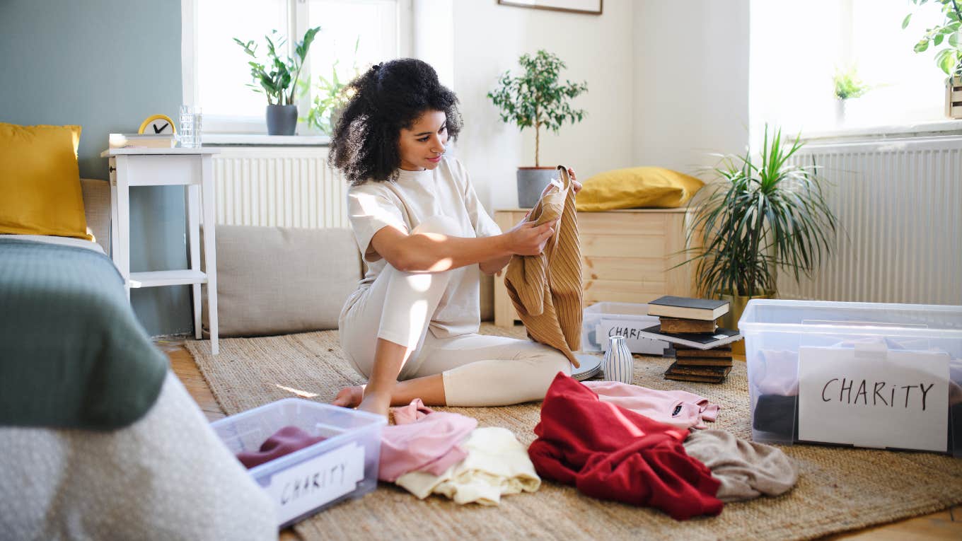 woman sorting clothes 