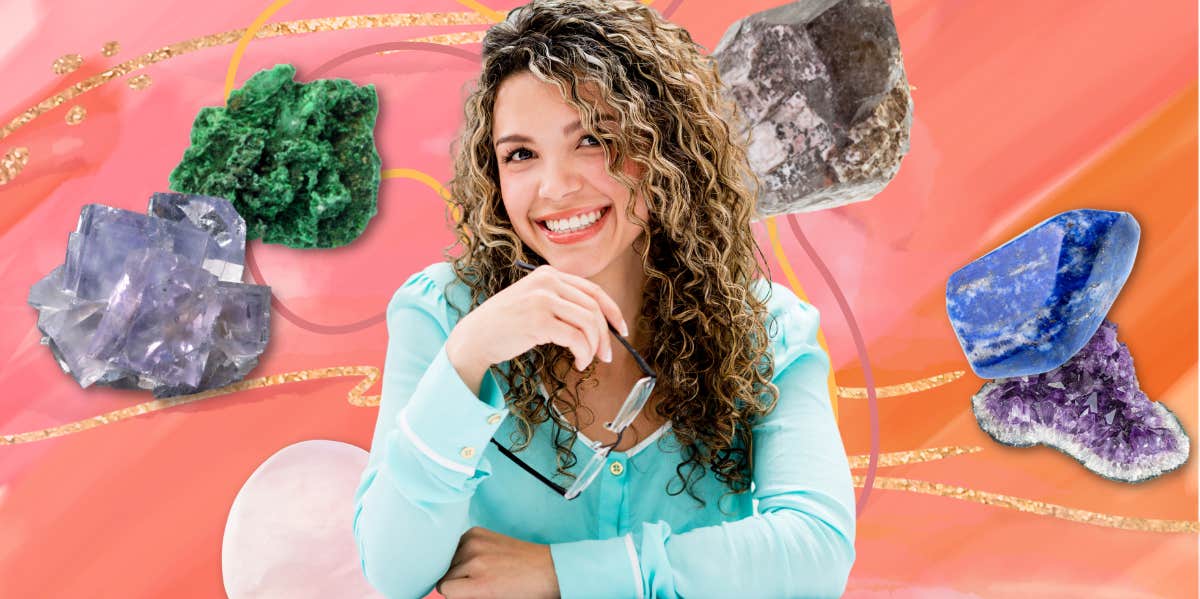 woman with protection crystals and stones