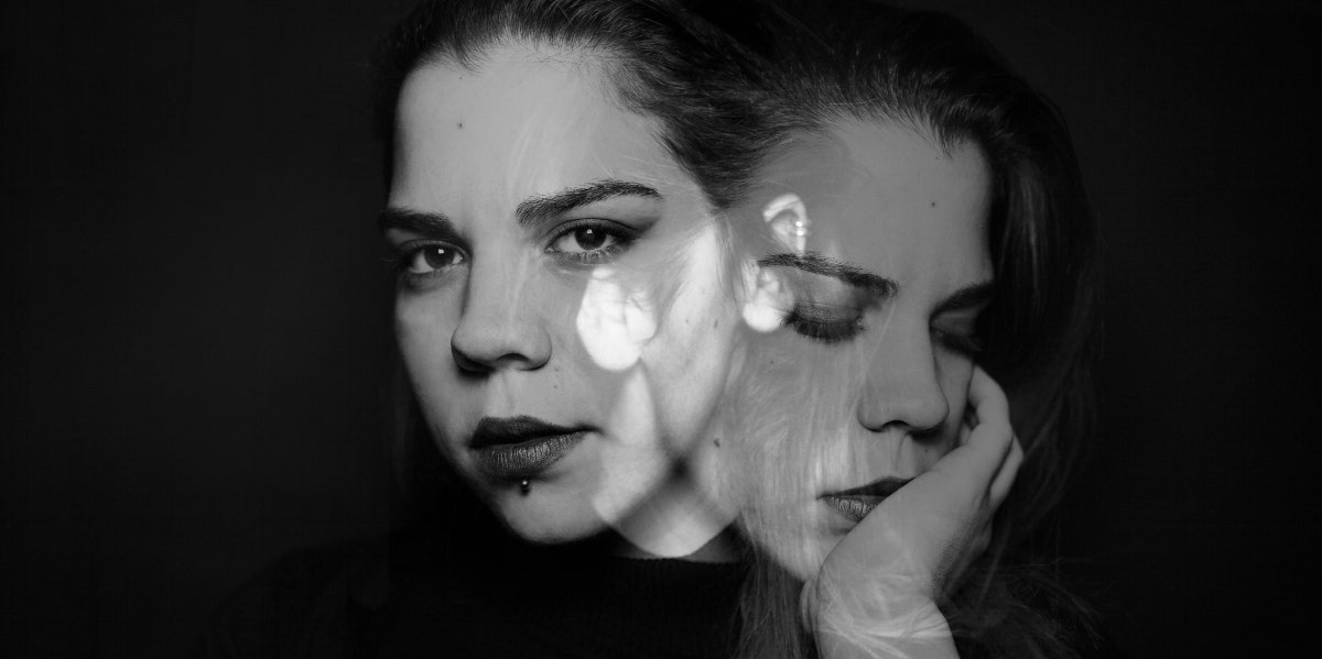 psychedelics grayscale image of woman with reflection