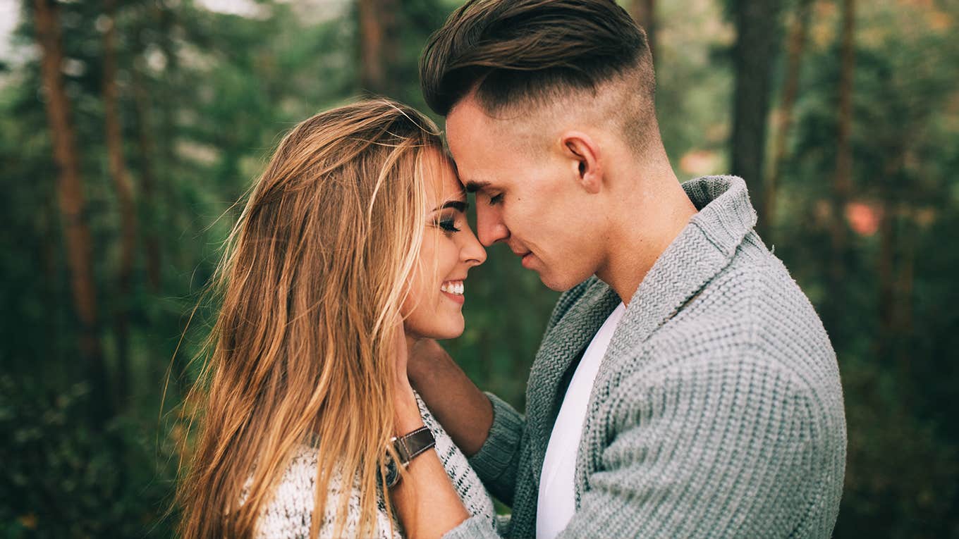 Stylish and fashionable young beautiful happy couple posing