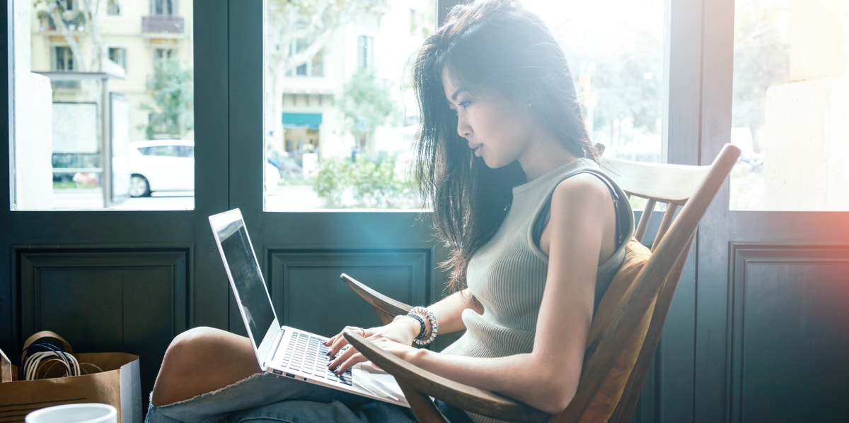 woman using laptop