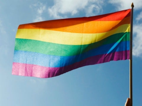 rainbow flag in sky