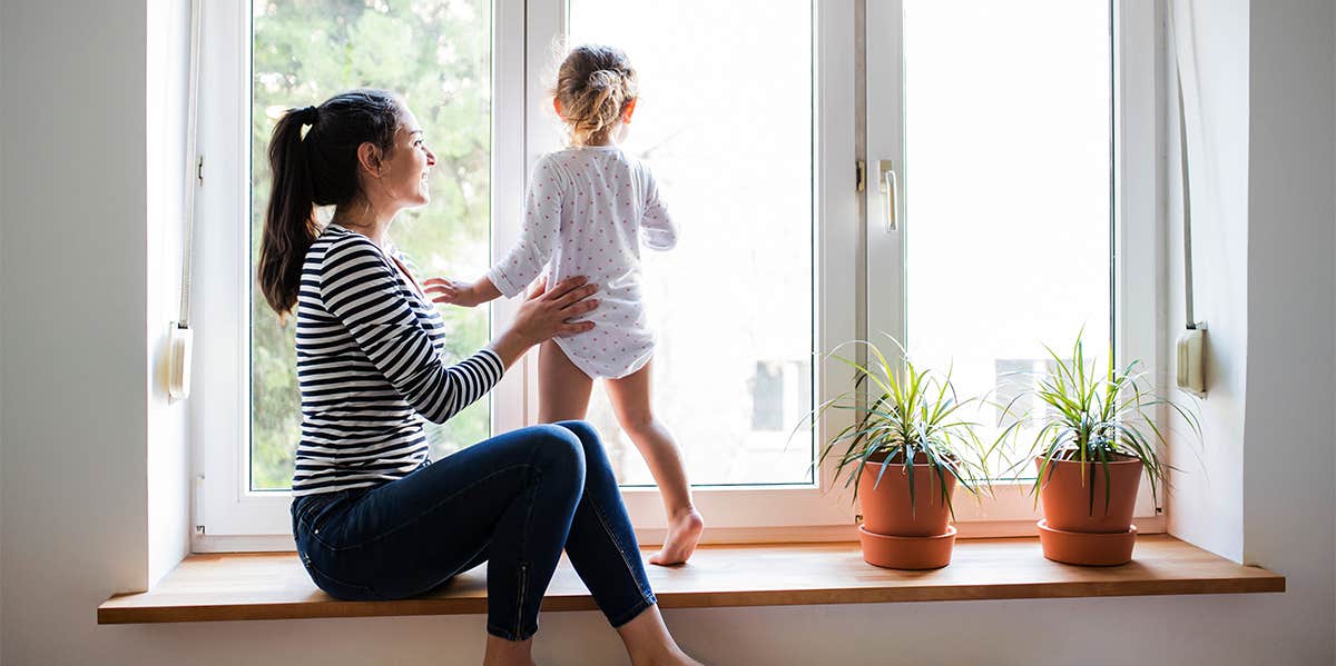 mom and toddler at home