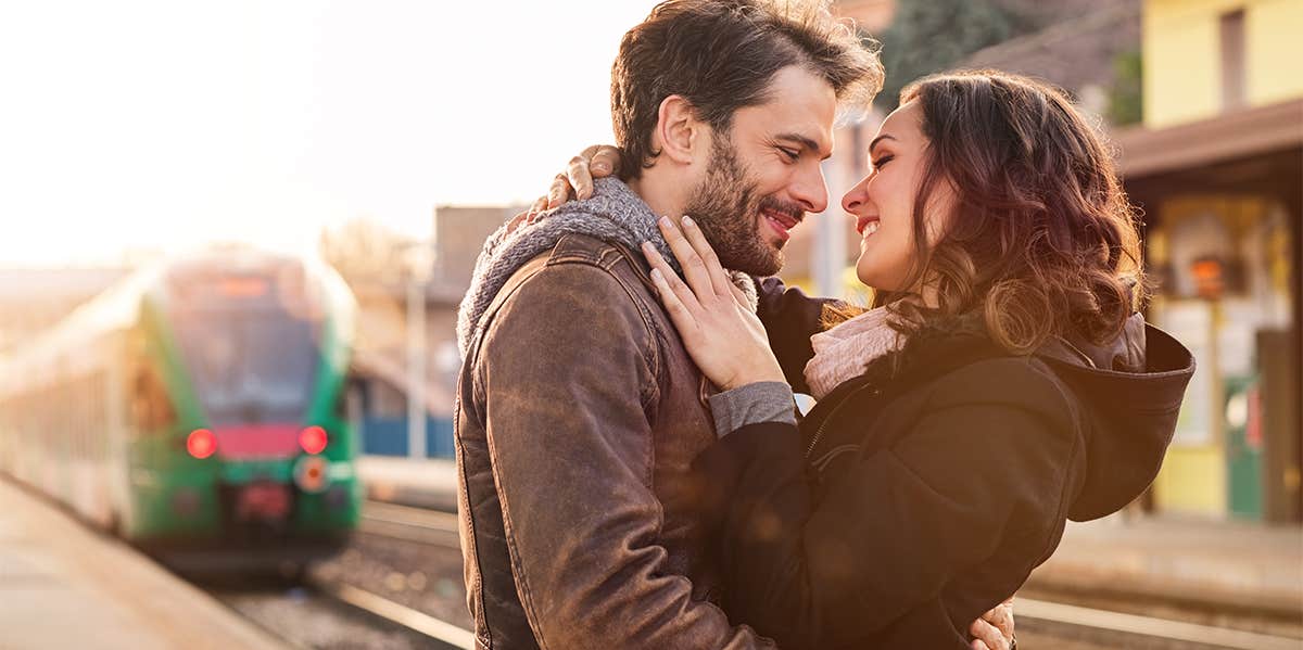 man and woman embracing