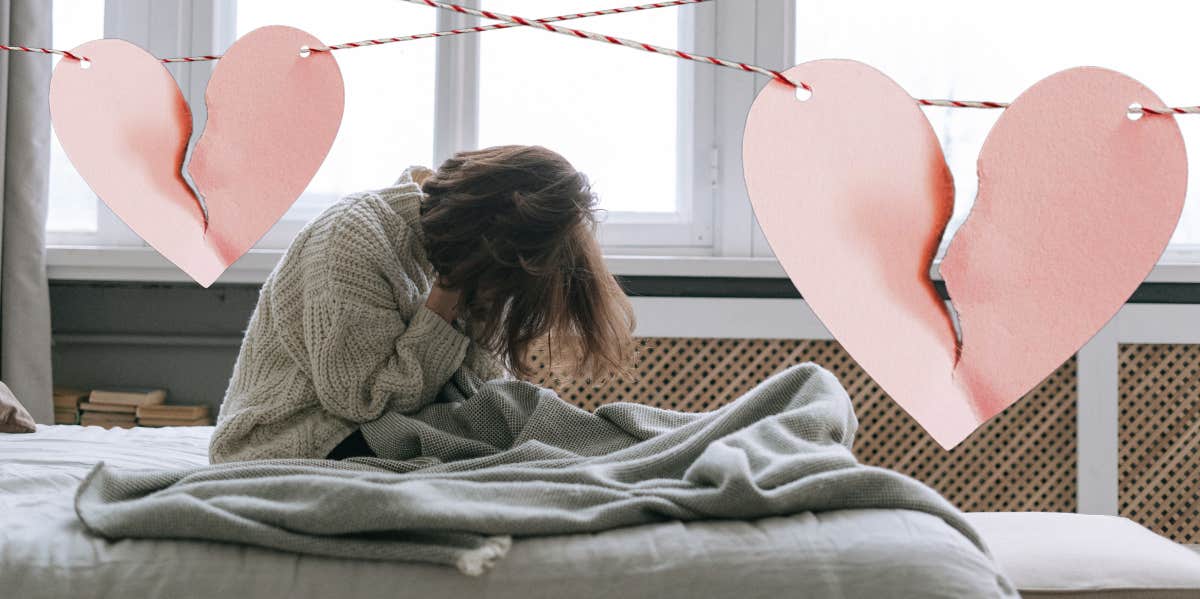 Sad woman in bed