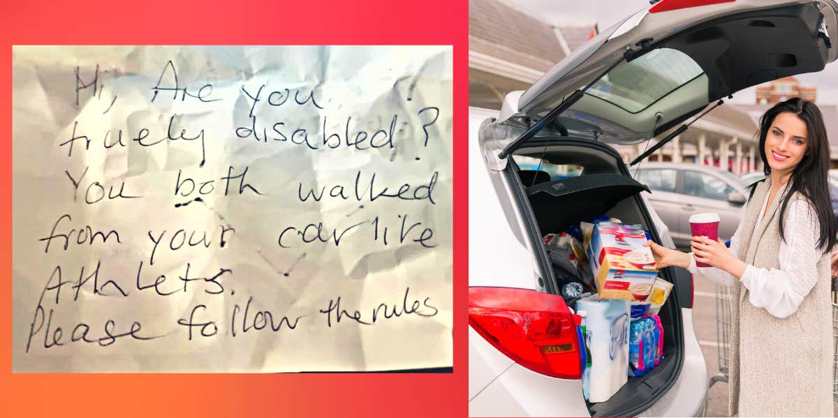 Woman's Invisible Disability Leads To An Angry Note On Her Car Woman outside grocery store
