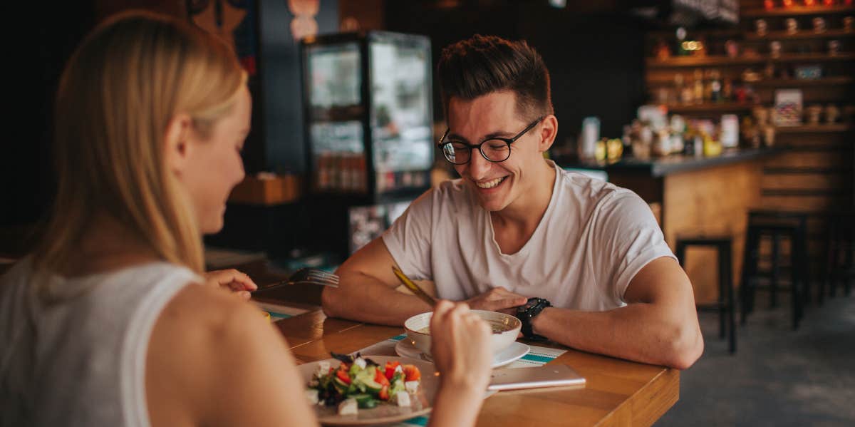 Couple having meal at restaurant