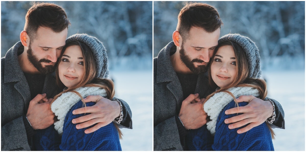 happy couple in the snow