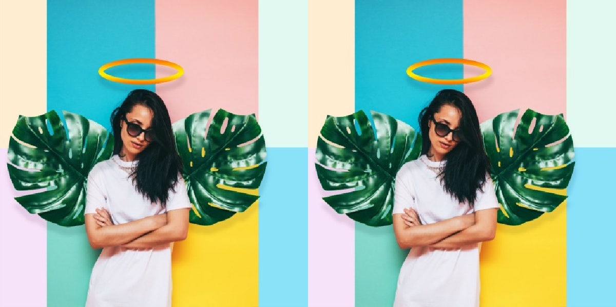 woman with leafy angel wings and halo