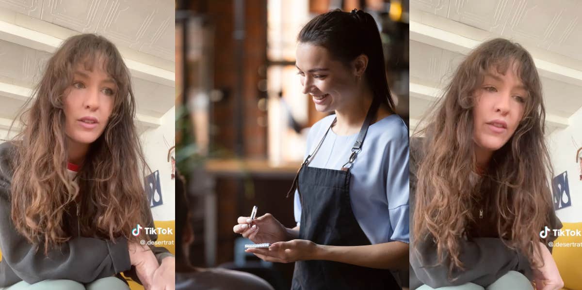 Abbey, smiling waitress taking order of customers at restaurant