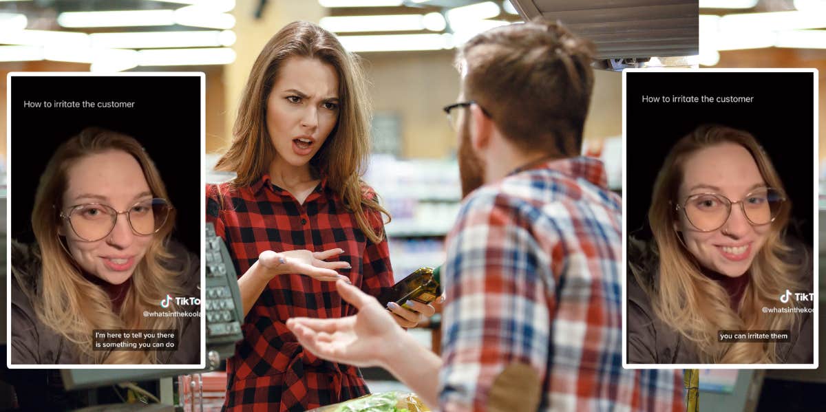 Retail Worker Shows How She Gets Back At Rude Customers Angry customer and screenshots from TikTok