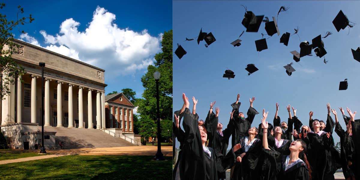 College campus & students graduating