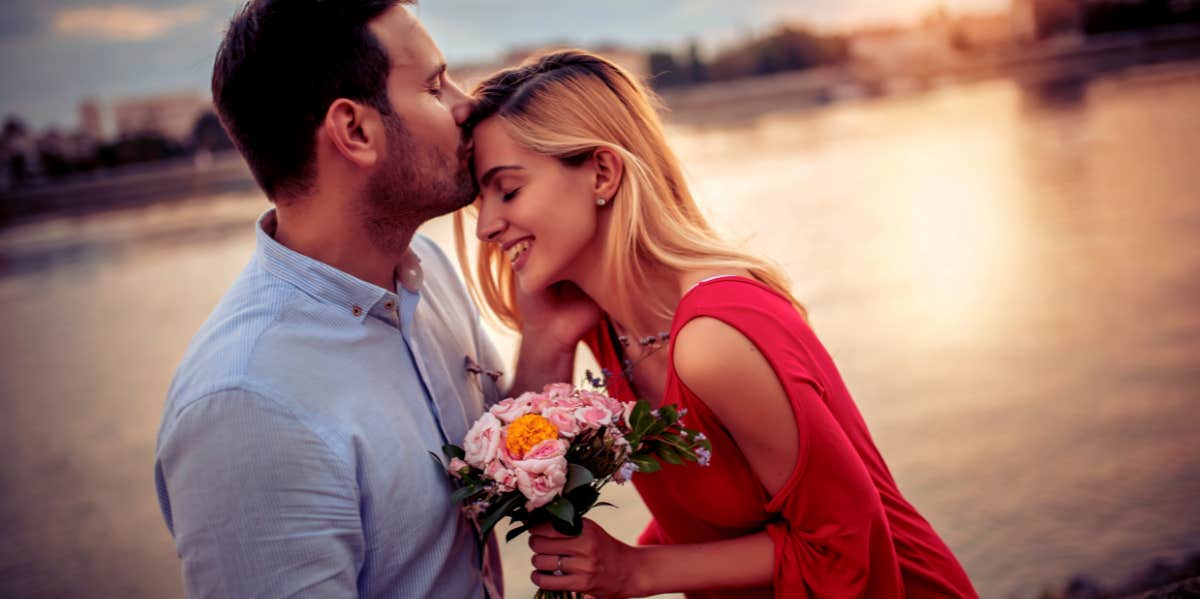 forehead kiss with flowers