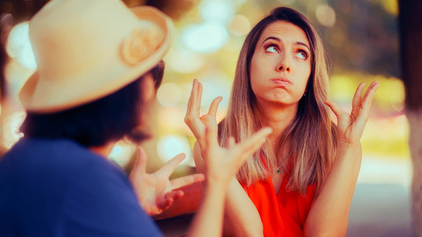 woman annoyed with the person she is talking to