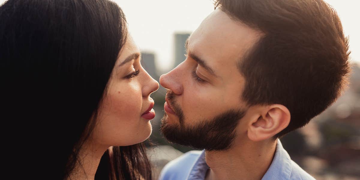 man and woman looking at each other