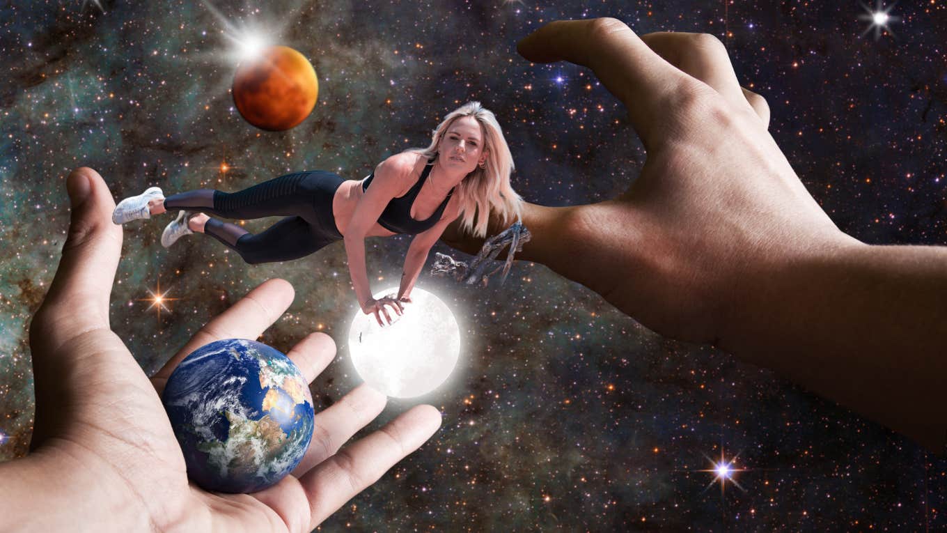 woman navigating outerspace