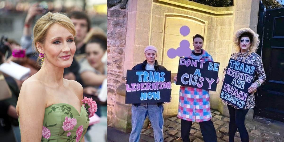 J.K. Rowling Attacks Trans Rights Activists For Posting Photo Outside Of Her Home J.K. Rowling and trans activists Holly Stars, Richard Energy, and Georgia Frost