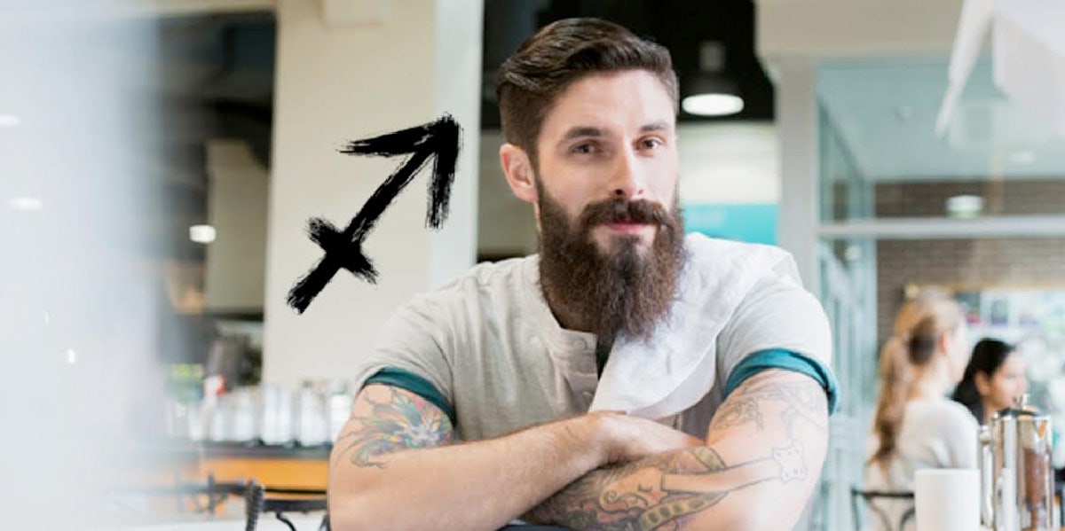 bearded man with sagittarius symbol