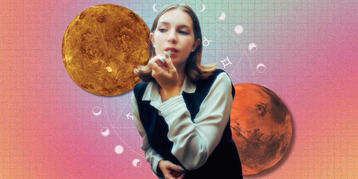 What It Means If You Have The Same Venus And Mars Signs venus, mars, zodiac wheel, woman putting on lipstick