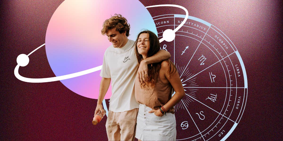 happy couple, saturn, zodiac wheel